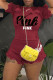 Red Casual Letter Patchwork Flounce Stringy Selvedge O Neck Short Sleeve Two Pieces