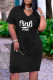 Black Fashion Casual Letter Print Basic V Neck Short Sleeve Dress Dresses