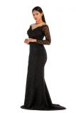 Black adult Sexy Fashion Sleeve Long Sleeves V Neck A-Line Floor-Length backless Patchwork persp