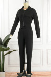 Pink Casual Solid Patchwork Zipper Collar Long Sleeve Two Pieces