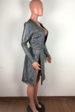 Silver Blend England Cap Sleeve Long Sleeves V Neck Swagger Knee-Length Geometric Patchwork Club Dr