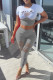 Grey Fashion Casual Letter Print Ripped Patchwork O Neck Short Sleeve Two Pieces