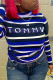 Blue Black Fashion Casual Letter Striped Print Basic Turtleneck Tops