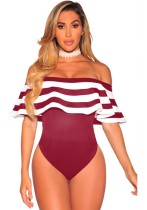 Wine Red Backless Patchwork Fashion sexy Bodysuits