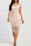 Red Fashion Sexy Patchwork Lace V Neck Short Sleeve Dress