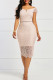 Cream White Fashion Sexy Patchwork Lace V Neck Short Sleeve Dress