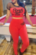 Red Casual Print Mesh O Neck Short Sleeve Two Pieces