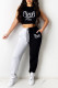 Black Casual Sportswear Letter Print Patchwork O Neck Sleeveless Two Pieces