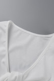 White Sexy Solid Patchwork Feathers V Neck Long Sleeve Two Pieces