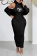 Black Casual Print Patchwork O Neck Long Sleeve Two Pieces