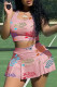 Pink Casual Letter Print Patchwork U Neck Sleeveless Two Pieces