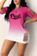 Pink Sexy Gradual Change Letter Ripped O Neck Wrapped Skirt Dresses
