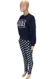 White Blends Casual Dot Letter Patchwork Print pencil Long Sleeve Two Pieces