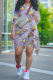 Purple Sexy Print Patchwork O Neck Short Sleeve Two Pieces