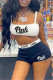 White Sexy Casual Letter Print Backless Spaghetti Strap Sleeveless Two Pieces