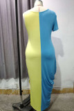 Yellow blend Fashion Sexy O Neck Patchwork Solid Stitching Plus Size 