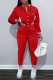 Red Casual Print Patchwork Buckle Cardigan Collar Long Sleeve Two Pieces