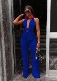 Blue Bandage Backless Solid Fashion sexy Jumpsuits & Rompers