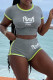 Grey Casual Print Patchwork O Neck Short Sleeve Two Pieces