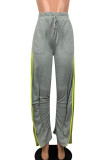 Grey Black Grey Pink Elastic Fly Mid Patchwork Solid Draped Boot Cut Pants Bottoms