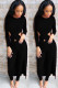 Black adult Sexy Fashion Solid asymmetrical Patchwork Two Piece Suits HOLLOWED OUT pencil Long S