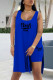 Royal Blue Casual Print Patchwork High Opening U Neck Sleeveless Two Pieces