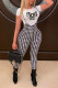 Black Fashion Casual Letter Print Basic O Neck Short Sleeve Two Pieces