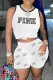 White Fashion Casual Letter Print Basic O Neck Sleeveless Two Pieces