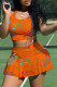 Orange Casual Letter Print Patchwork U Neck Sleeveless Two Pieces