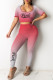 Red Fashion Casual Gradual Change Letter Print Basic O Neck Short Sleeve Two Pieces