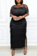 Black Sexy Formal Solid Tassel Patchwork See-through O Neck Short Sleeve Dress Dresses