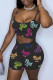 Black Sexy Casual Letter Print Backless Spaghetti Strap Sleeveless Two Pieces