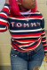 Black Red Fashion Casual Letter Striped Print Basic Turtleneck Tops
