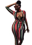 Red Bandage Striped Casual Fashion Jumpsuits & Rompers