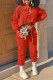 Tangerine Red Casual Sportswear Solid Patchwork Hooded Collar Long Sleeve Two Pieces