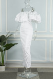 White Elegant Solid Patchwork Off the Shoulder Evening Dress Dresses