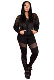 Blue adult Sexy Fashion Zippered Two Piece Suits Patchwork Straight Long Sleeve