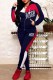 Deep Blue Casual Print Letter Hooded Collar Long Sleeve Two Pieces
