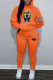 Orange Casual Print Patchwork Hooded Collar Long Sleeve Two Pieces
