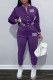 Purple Casual Print Patchwork Buckle Cardigan Collar Long Sleeve Two Pieces