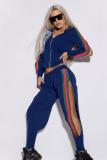 Red adult Sexy Fashion Split Striped asymmetrical Zippered Patchwork Two Piece Suits pencil Lo
