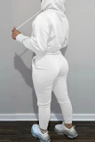 White Casual Print Patchwork Hooded Collar Long Sleeve Two Pieces