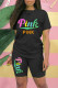 Black Fashion Casual Letter Print Basic O Neck Short Sleeve Two Pieces