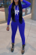 Royal Blue Sexy Print Patchwork Hooded Collar Long Sleeve Two Pieces