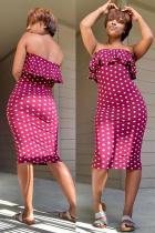 rose red adult Sexy Fashion Off The Shoulder Sleeveless Wrapped chest Step Skirt Polka Dot stringy selvedge P