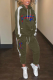 Army Green Casual Print Letter Hooded Collar Long Sleeve Two Pieces