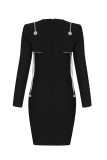 Black Sexy Solid Hollowed Out Patchwork O Neck Long Sleeve Dresses