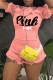 Pink Casual Letter Patchwork Flounce Stringy Selvedge O Neck Short Sleeve Two Pieces