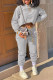 Grey Casual Sportswear Solid Patchwork Hooded Collar Long Sleeve Two Pieces