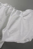 White Elegant Solid Patchwork Off the Shoulder Evening Dress Dresses